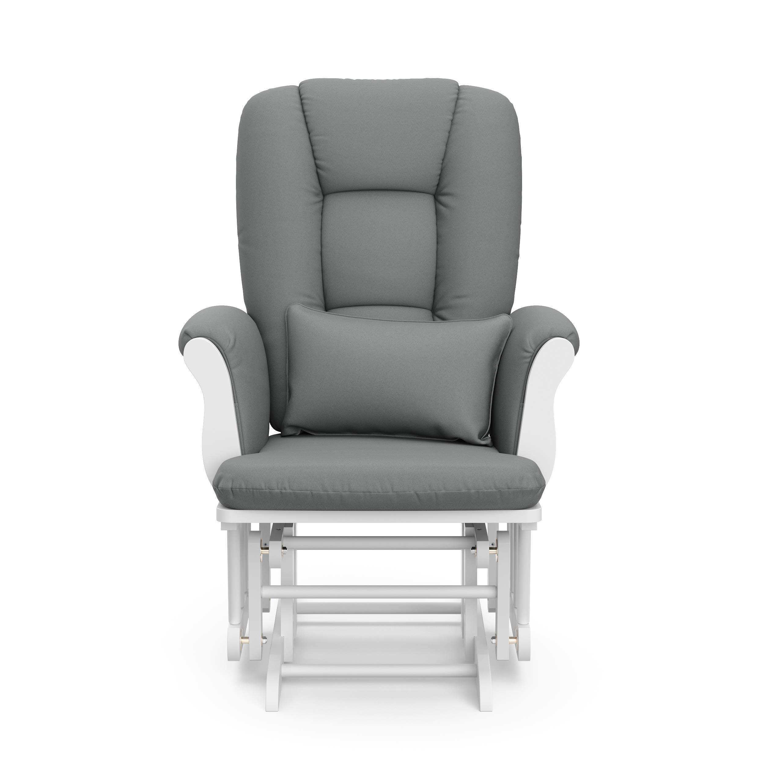 STORKCRAFT Tuscany Custom Glider and Ottoman with Free Lumbar Pillow (White/Grey) - Cleanable Upholstered Comfort Rocking Nursery Chair with Ottoman
