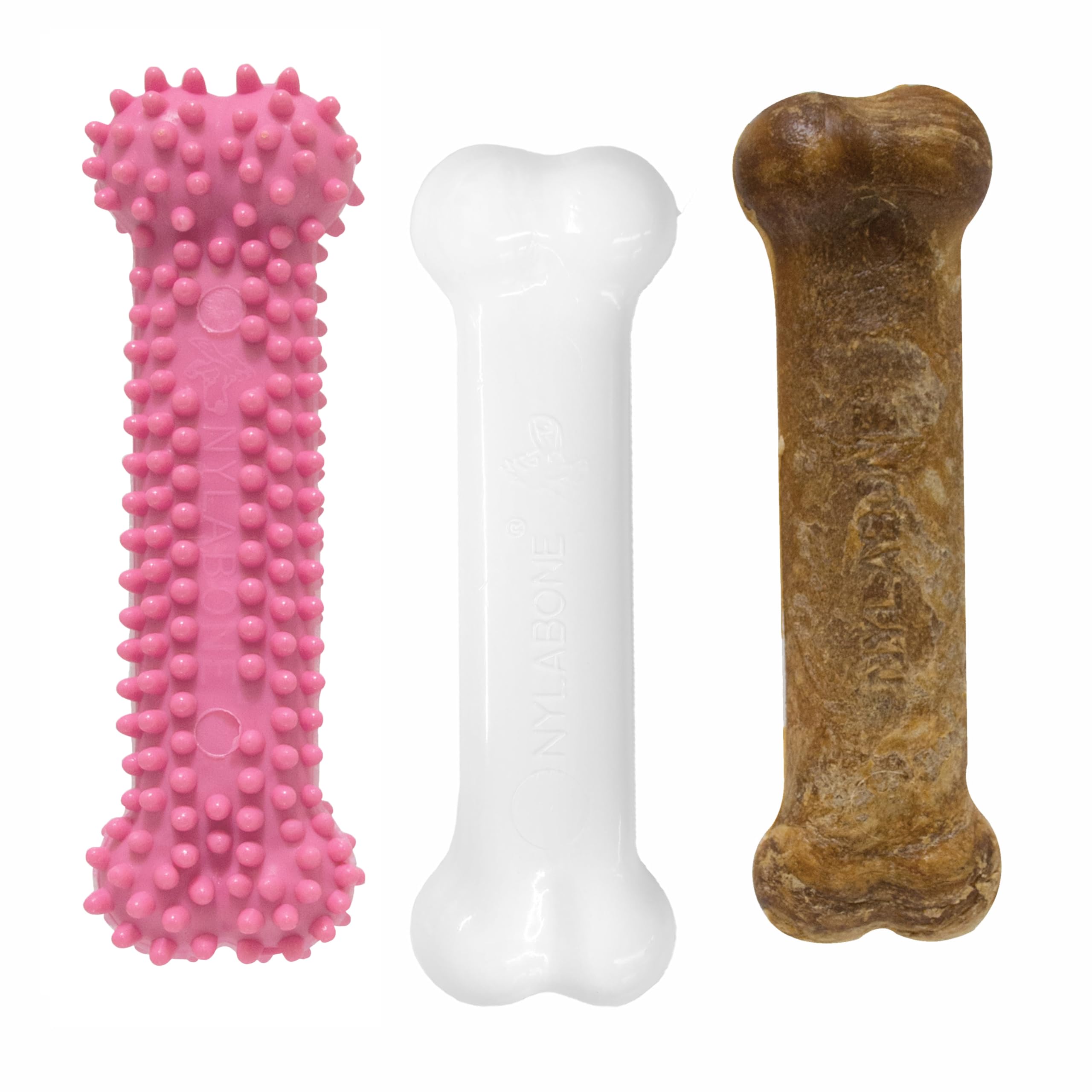 Photo 1 of Nylabone Puppy Chew Toys & Natural Treat Triple Pack, Teething Enrichment Toys, Chicken & Bacon Flavor, Small Dogs - Up to 25 lbs (3 Pack)