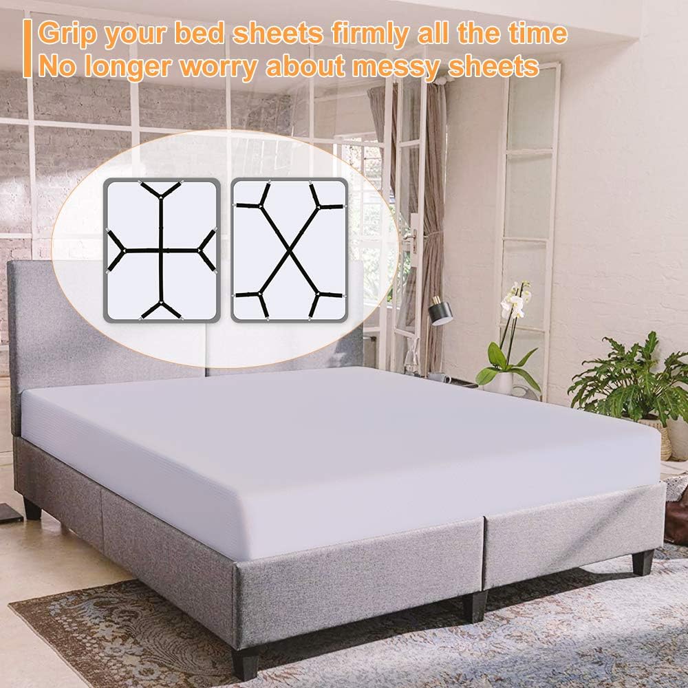 Bed Sheet Holder Straps, Bed Sheet Fasteners Suspenders Holder Straps Adjustable Crisscross Elastic Band Fitted Bed Sheet Holder Fasteners Grippers Clip,2pcs/Set Black: Home & Kitchen