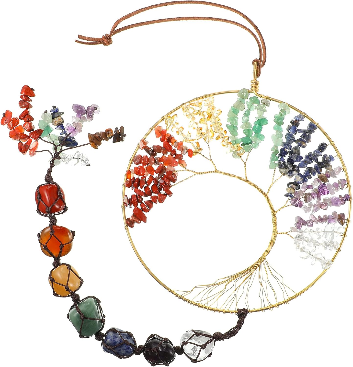 Jetec 7 Chakras Stones Healing Crystals Tree Life Chakra Stones Wall Meditation Hanger Tumbled Feng Shui Hanging Ornament Window Ornament Wedding Souvenir Home Party Decor