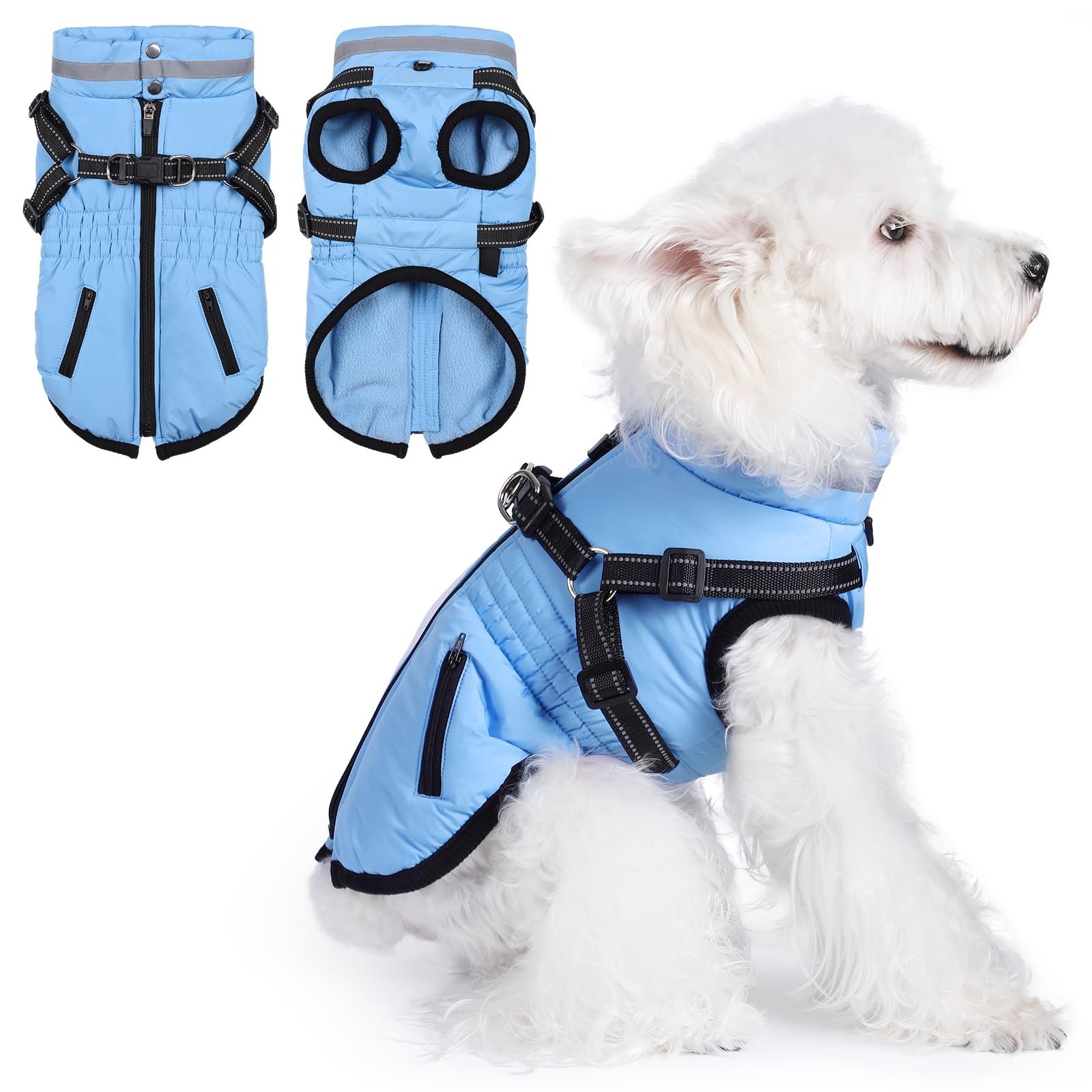 Dog Coat With Harness - Waterproof Winter Jacket for Small Medium Large Dogs, Warm Cold Weather Coat With Built-In Harness (blue, XXL) — image 1