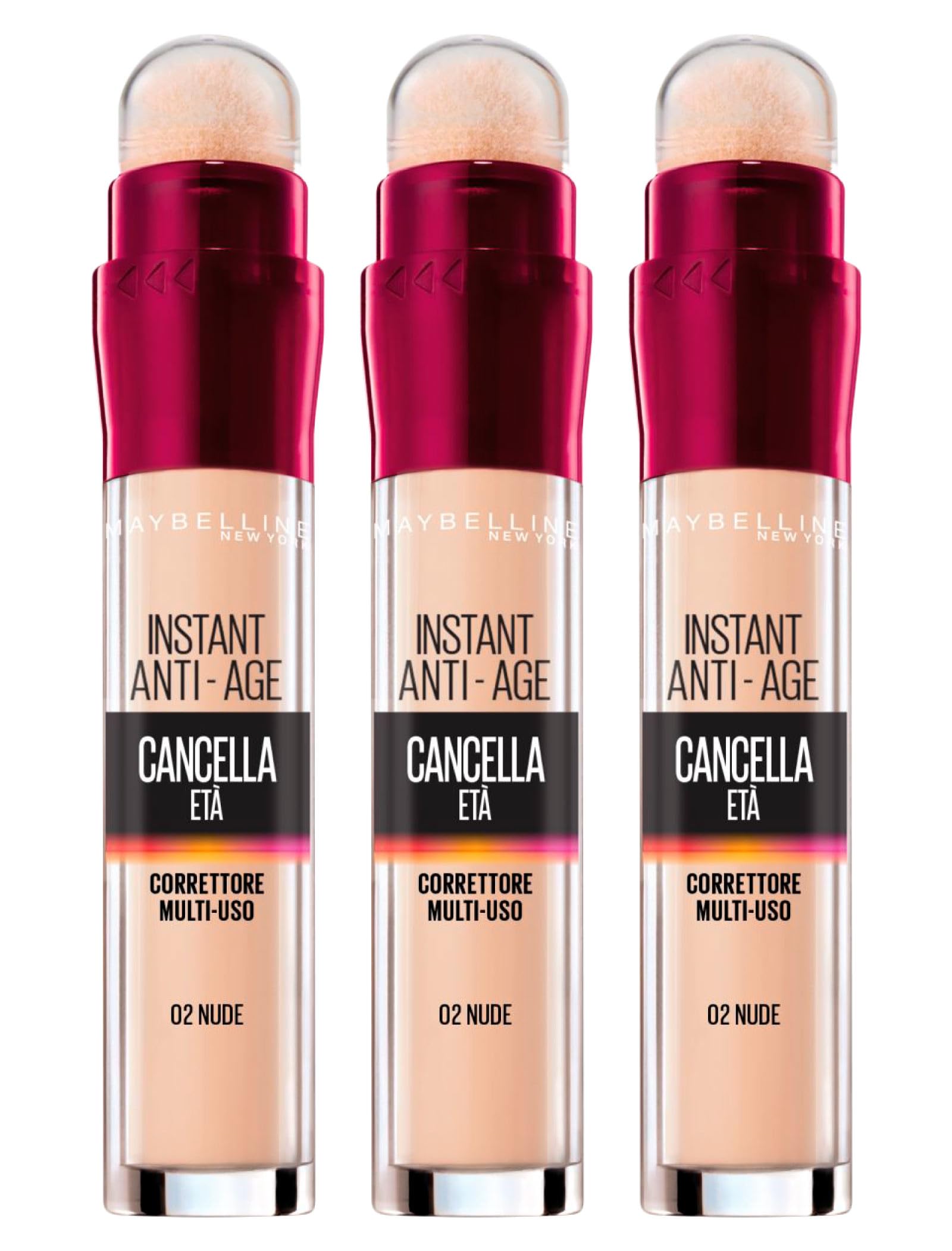Maybelline New York Instant Anti-Age Eraser Multi-Purpose Concealer Colour 02 Nude Illuminating with Sponge Applicator – 3 Cosmetics