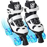 Nattork Kids Roller Skates for Girls Boys, 4 Size Adjustable Panda Quad Skates with All Light up Wheels, Beginner Roller Skates - Birthday Gift for Outdoor Indoor