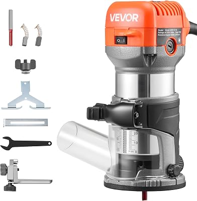 Affleureuse 710 W Défonceuse Compacte 6 Vitesses Variables pour Travail du Bois, Finition, Bricolage, avec Démarrage Progressif, Base Fixe, Capot d'Aspiration Poussière, Guide Parallèle, Filaire