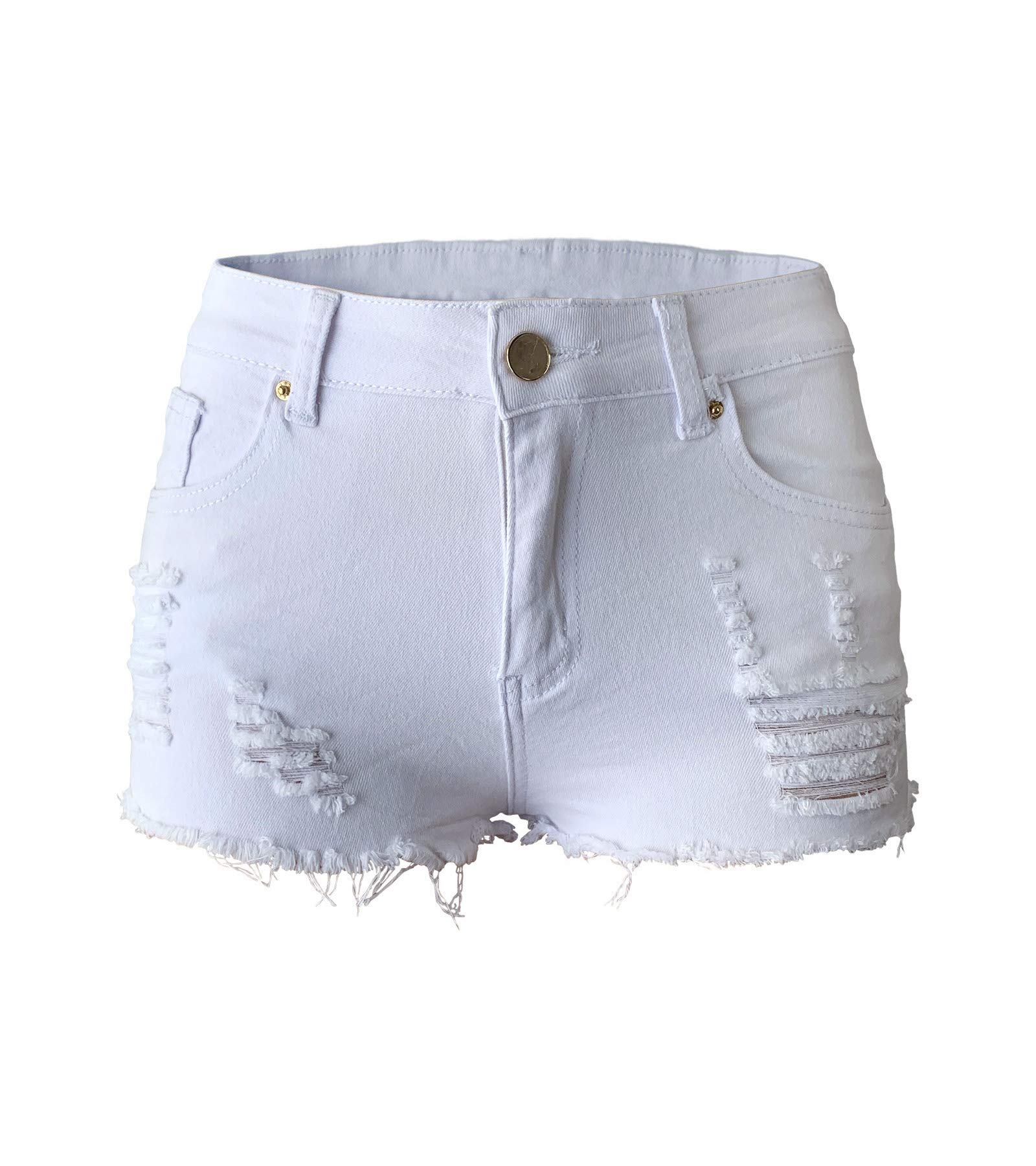 Photo 1 of Aodrusa Womens Ripped Denim Shorts Mid Waist Sexy Short Cutoff Distressed Short Jeans White US 6-8