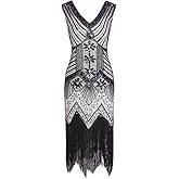 Vijiv Women 1920s Gastby Sequin Art Nouveau Embellished Fringed Flapper Dress
