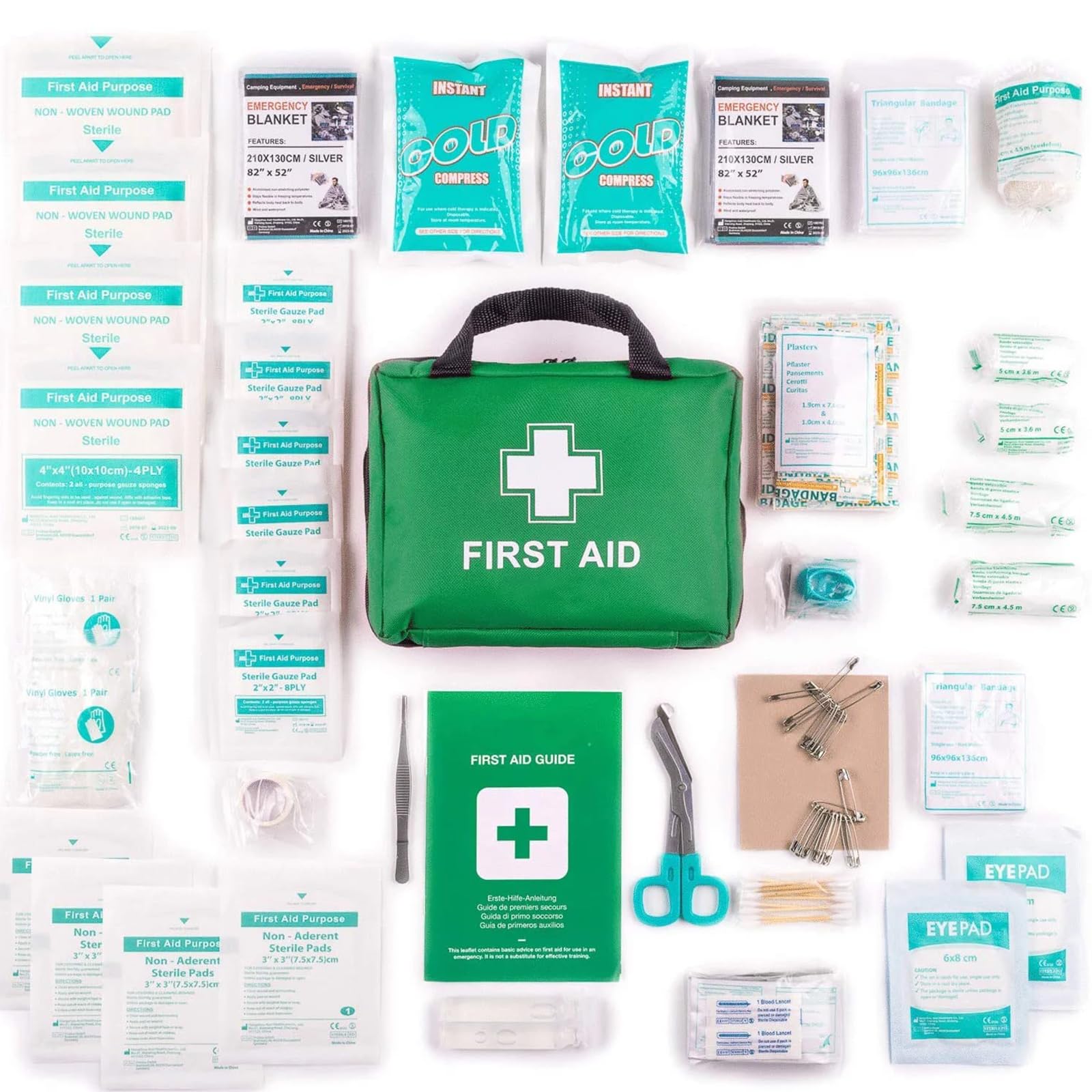 First Aid Kit – Emergency First Aid Refill Reflective Bag with Eyewash, Ice Packs & Emergency Blanket, Safety Essentials for Travel, Car, Home, Camping, Work, Indoor Outdoor Jumbo First Aid