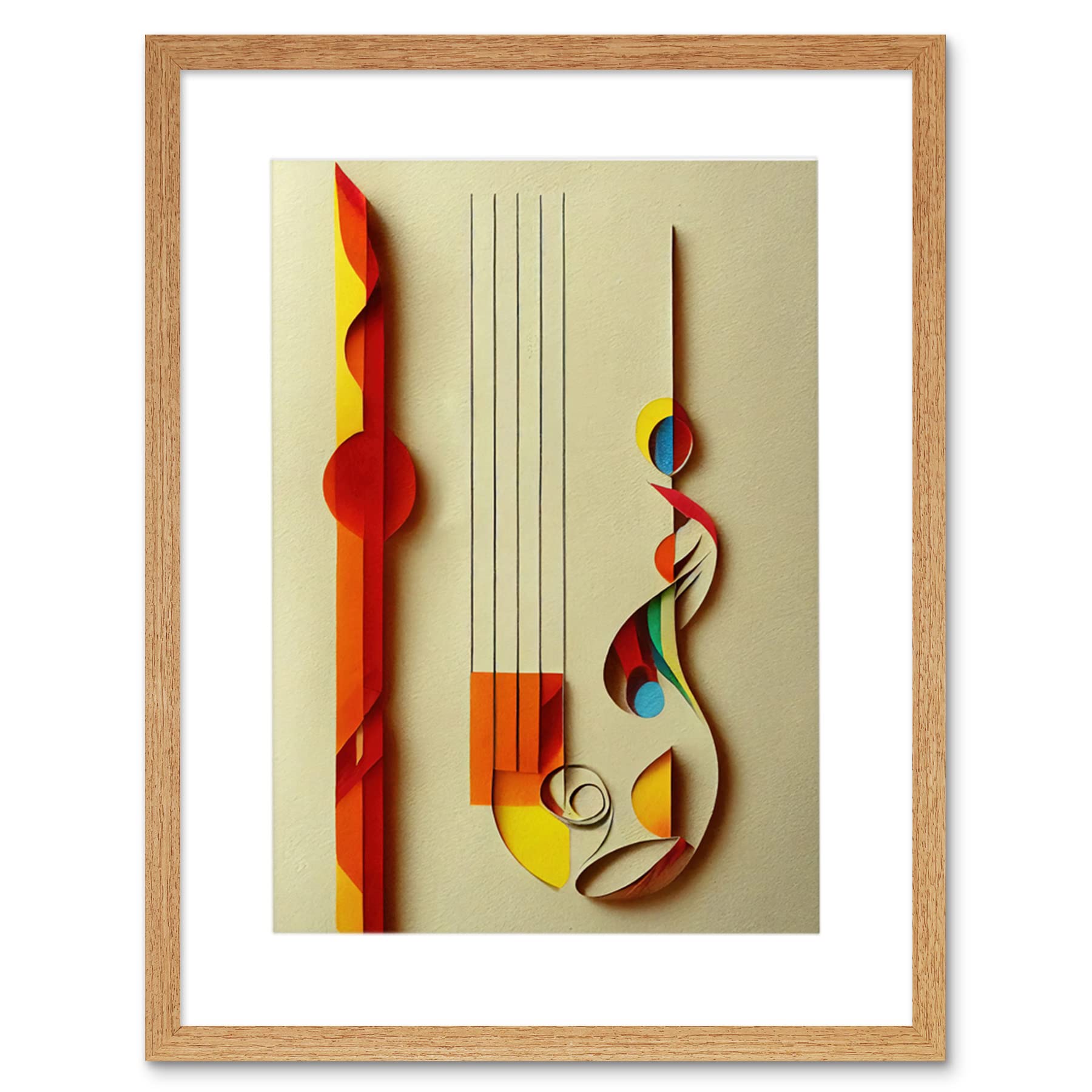 Wee Blue Coo Kandinsky Inspired Abstract Musical Symbol Clefs Music Yellow Turquoise Orange Artwork Framed Wall Art Print 12X16 Inch