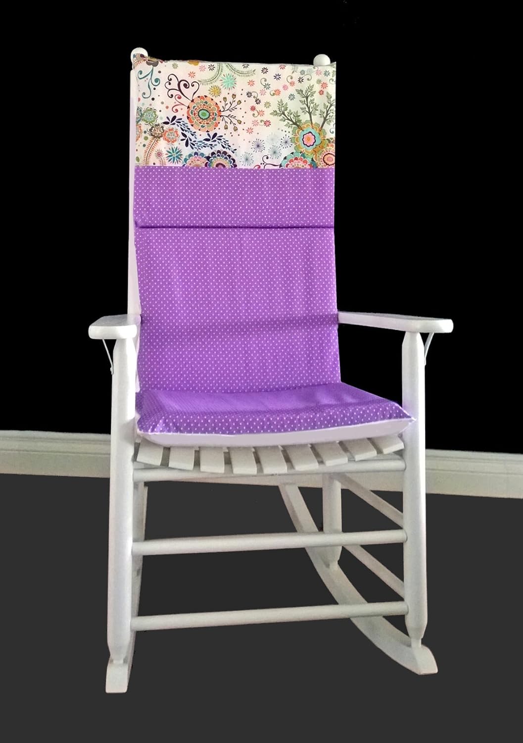 Rocking Chair Cushion Purple Polka Dot Floral Handmade