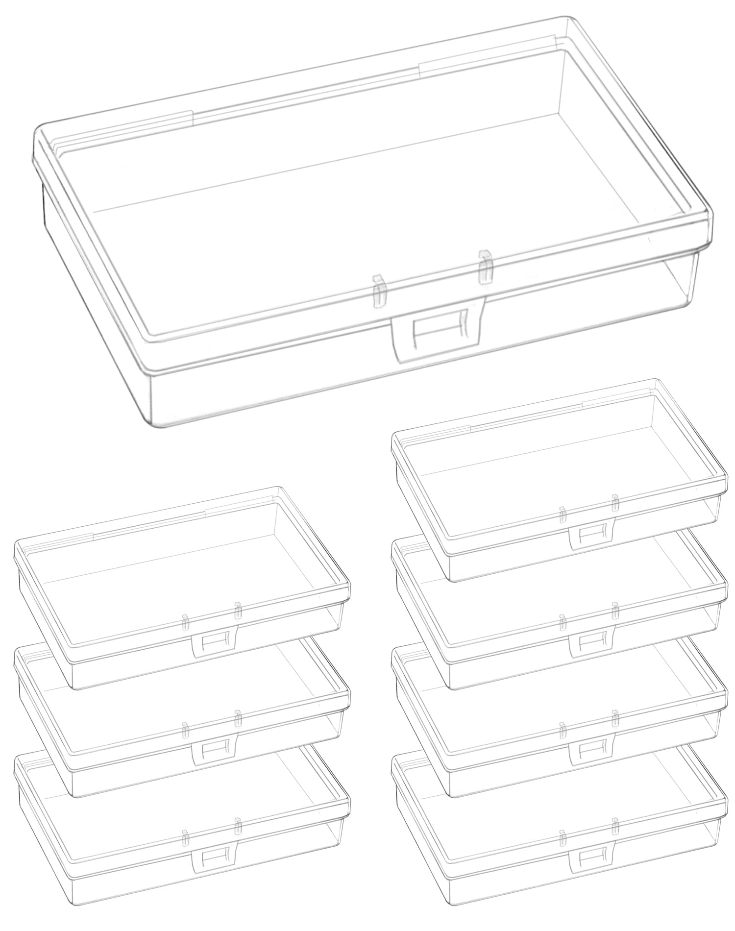 QWORK® 8 Pieces Rectangular Organizer Storage Boxes with Lids, Clear PP Plastic Portable Container Set for Small Items, 13 * 8 * 3cm