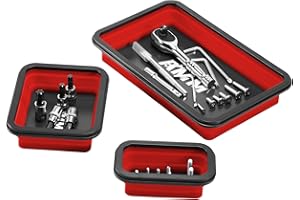 AMM Foldable Magnetic Parts Tray Set, 3 Different Size Magnetic Tool Trays for Bolts Screws Nuts & Small Metal Parts, Mechanic Tool Present for Men，Red