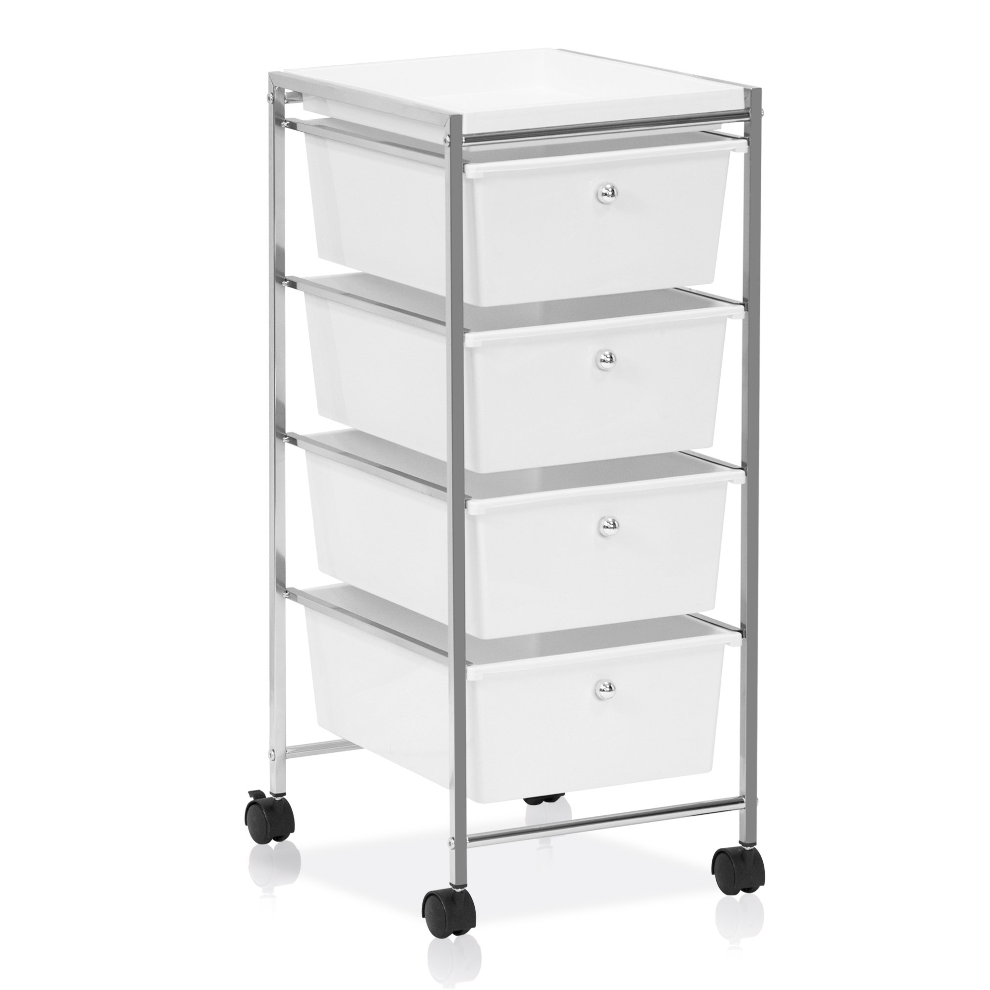 Furinno Wayar 4-Drawer Storage Cart, White/Chrome