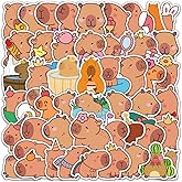 Kawaii Animal Stickers, 50 Pcs Vinyl Waterproof Capybara Decals for Bottles, Laptops, Luggage, Snowboards, Guitars, Scrapbooks, Phones, Gift for Teens, Girls, Kids, Adults
