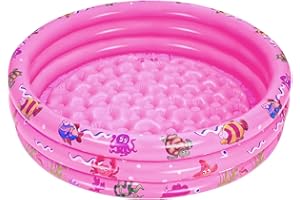 AUDAISYLY Inflatable Baby Kiddie Pools, 3 Rings Round Swimming Pool, Toddler Fun Water Swim Beach Floaties Toys, Kids Fishing Pond Ball Pit Pool, Small Infant Pool (Pink, 35 inch)