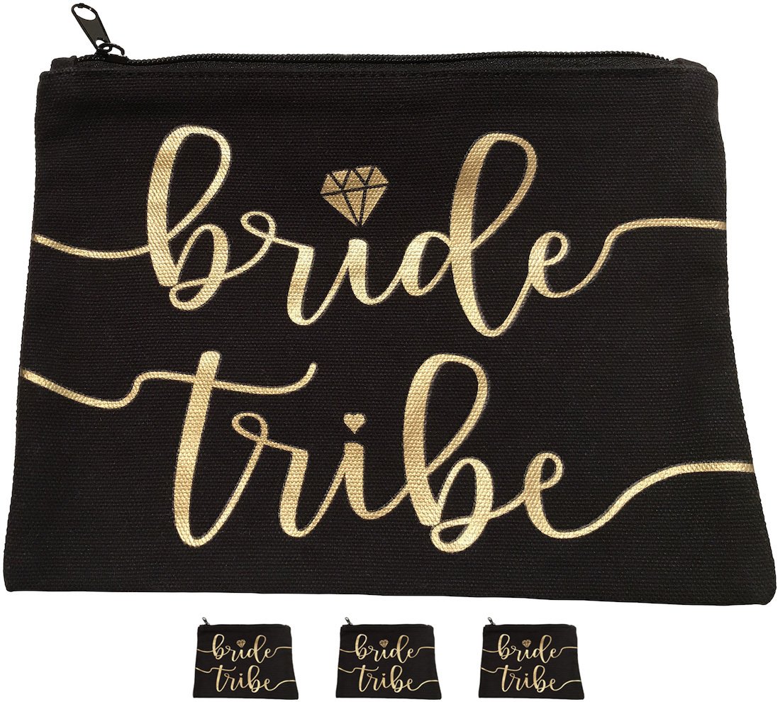 3pc Bride Tribe Makeup Bags Bridesmaid Favor for Bachelorette Party, Bridal Shower, Wedding