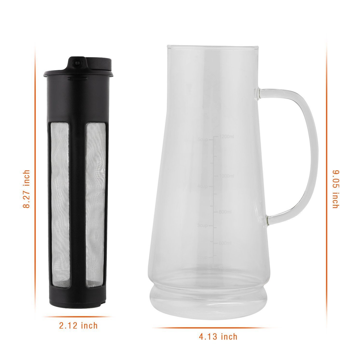 Benlet Airtight Cold Brew Iced Tea Coffee Maker, Borosilicate Glass with Removable Stainless Steel Filter,1.2L/41oz