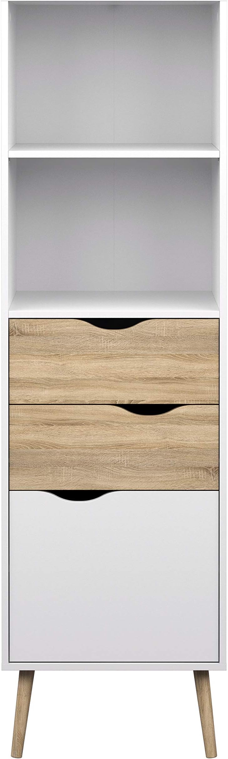 Esidra 75382 Delta Bookcase, 2 Drawers and 1 Door, Sheet and Melamine, White, 50.1 X 39.1 x 171.3 cm