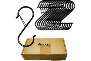 Nexjy)Metal Hooks, 15 Pcs Metal Hooks for Hanging with Safety Buckle, Heavy Duty Metal S Hooks, 3.5 Inch S Shaped Locking Hooks, Closet Hooks, Hanging Plants, Kitchen Utensils, Bags etc