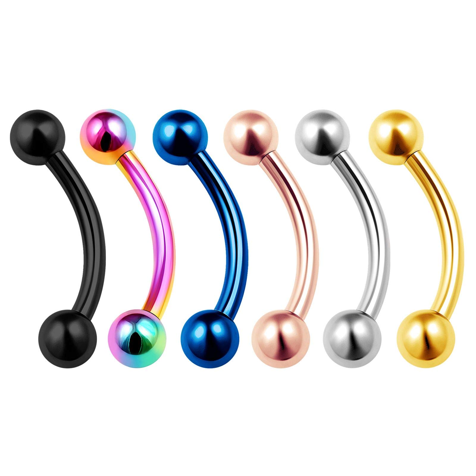 6PCS Stainless Steel Curved Barbell Stud 16g 5/16 8mm Ball Cartilage Nose Rook Earrings Snake Bite Piercing Jewellery 3709