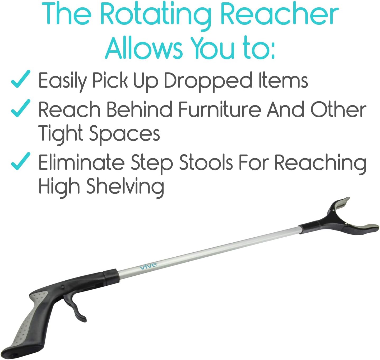 Vive Reacher Grabber 32" - Extra Long Mobility Aid - Rotating Hand, Heavy Duty Grip Arm - Reaching Assist Tool for Trash Pickup, Litter Picker, Garden Nabber, Disabled, Handicap Arm: Health & Personal Care