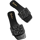 GORGLITTER Glitter Sandals Sparkly Sandals Casual Rhinestone Slides Bling Open Toe Sandals
