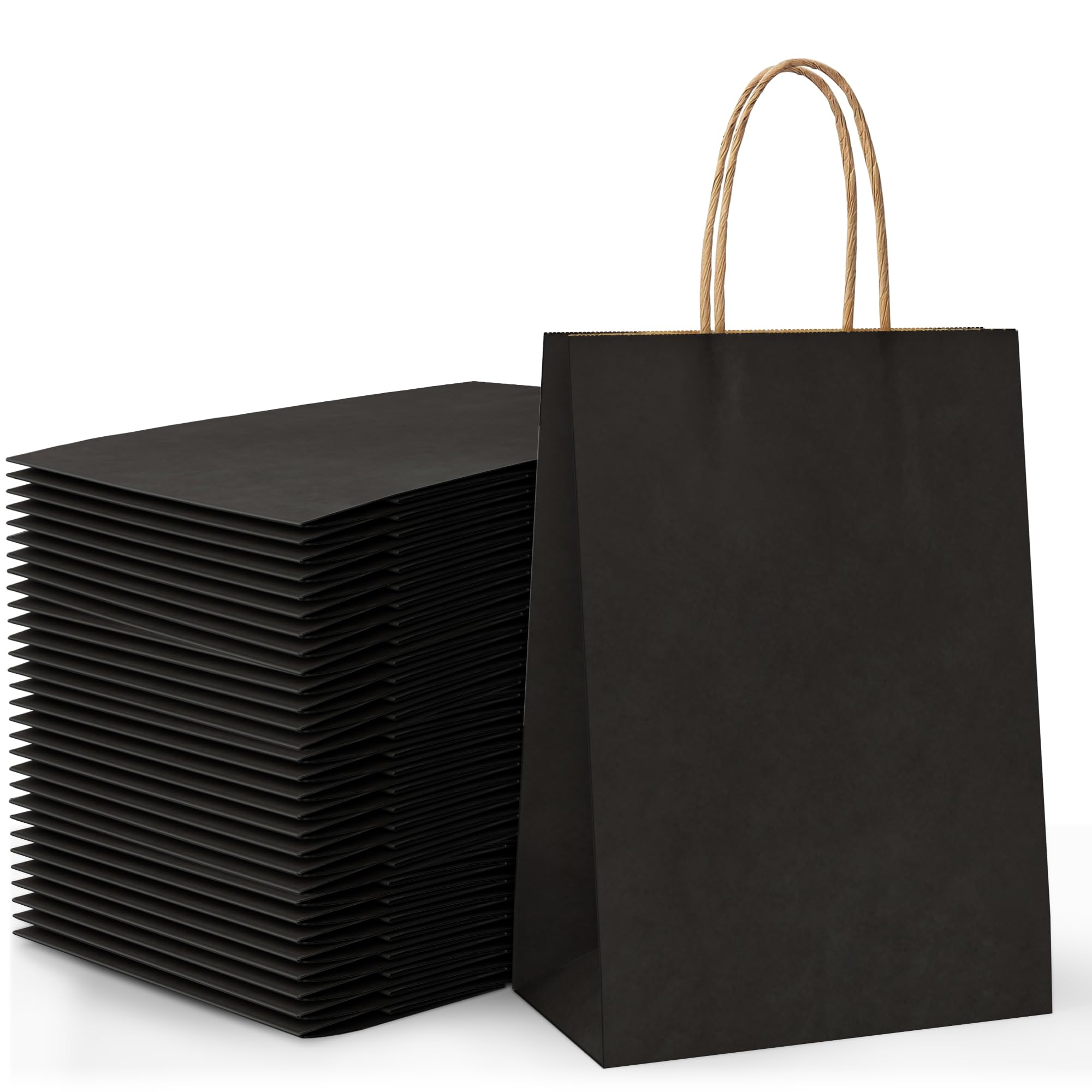 30 Pcs Black Paper Party Bags with Twist Handles, 120 GSM Kraft Small Black Paper Gift Bags for Kids Adults Party Favor Birthdays Christmas Baby Showers Weddings Retail and Sweet (21x8x15cm)