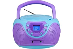 hPlay Gummy P16 Portable CD Player Boombox AM FM Digital Tuning Radio, Aux Line-in, Headphone Jack, Foldable Carrying Handle (Violet)