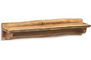 ALATERRE FURNITURE Alpine Natural Live Edge Acacia Wood 36-Inch Mantel Shelf, Rustic Wall Decor with Unique Shape, Keyholder Metal Bracket for Easy Hanging, Clear Natural Finish, Ideal for Displaying Accessories