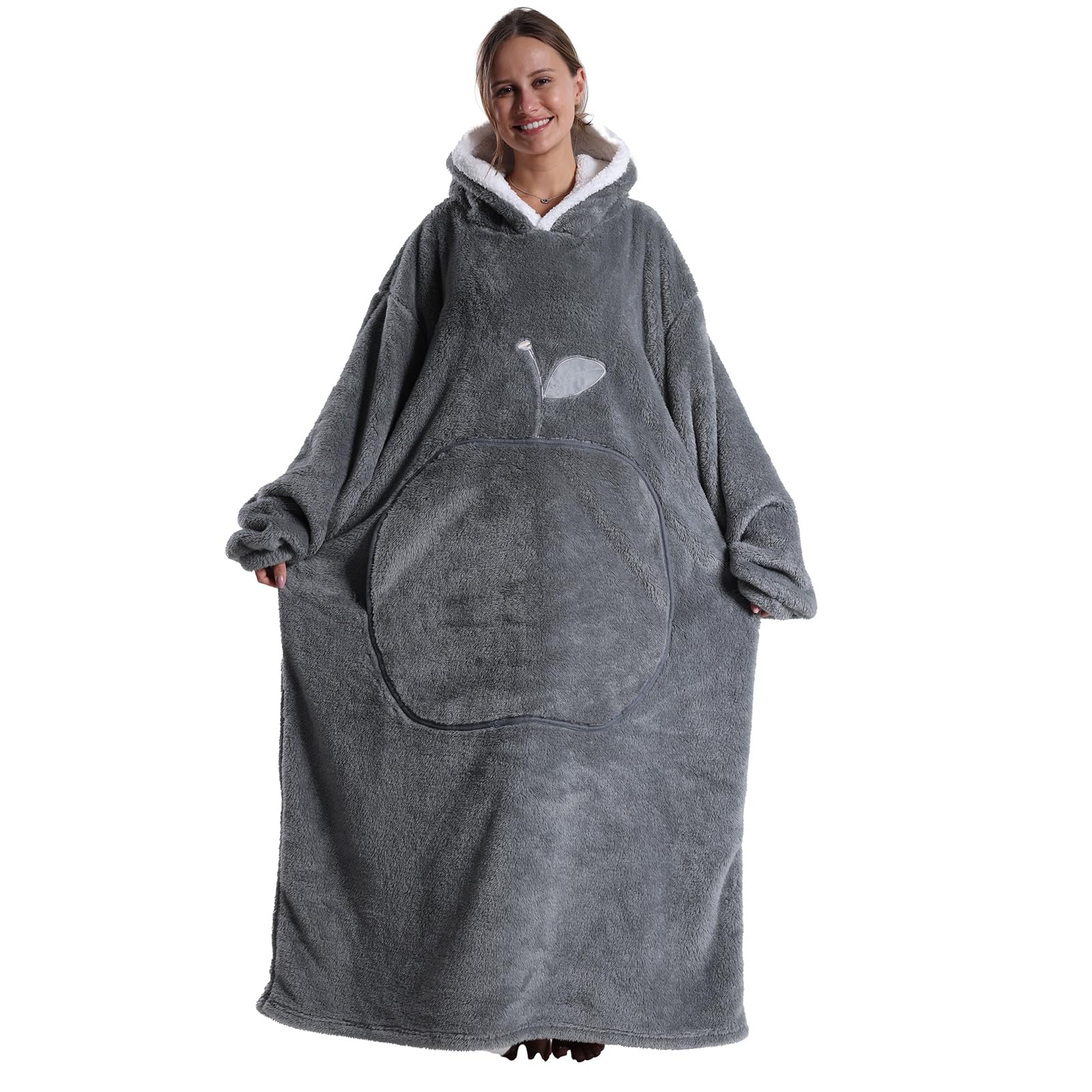 Kawoja Extra Long Oversized Blanket Hoodie,Wearable Blanket with Sleeves and Giant Pockets,Super Warm and Cozy Fleece Throw Sweatshirt for Women Men