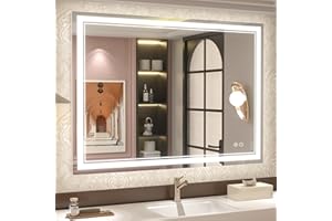 OKPAL 44x36 LED Bathroom Mirror with Lights, Anti-Fog Lighted Bathroom Mirror, Dimmable Lighted Mirrors for Bathroom Wall, LED Vanity Mirror, Shatterproof, ETL Listed, Horizontal/Vertical