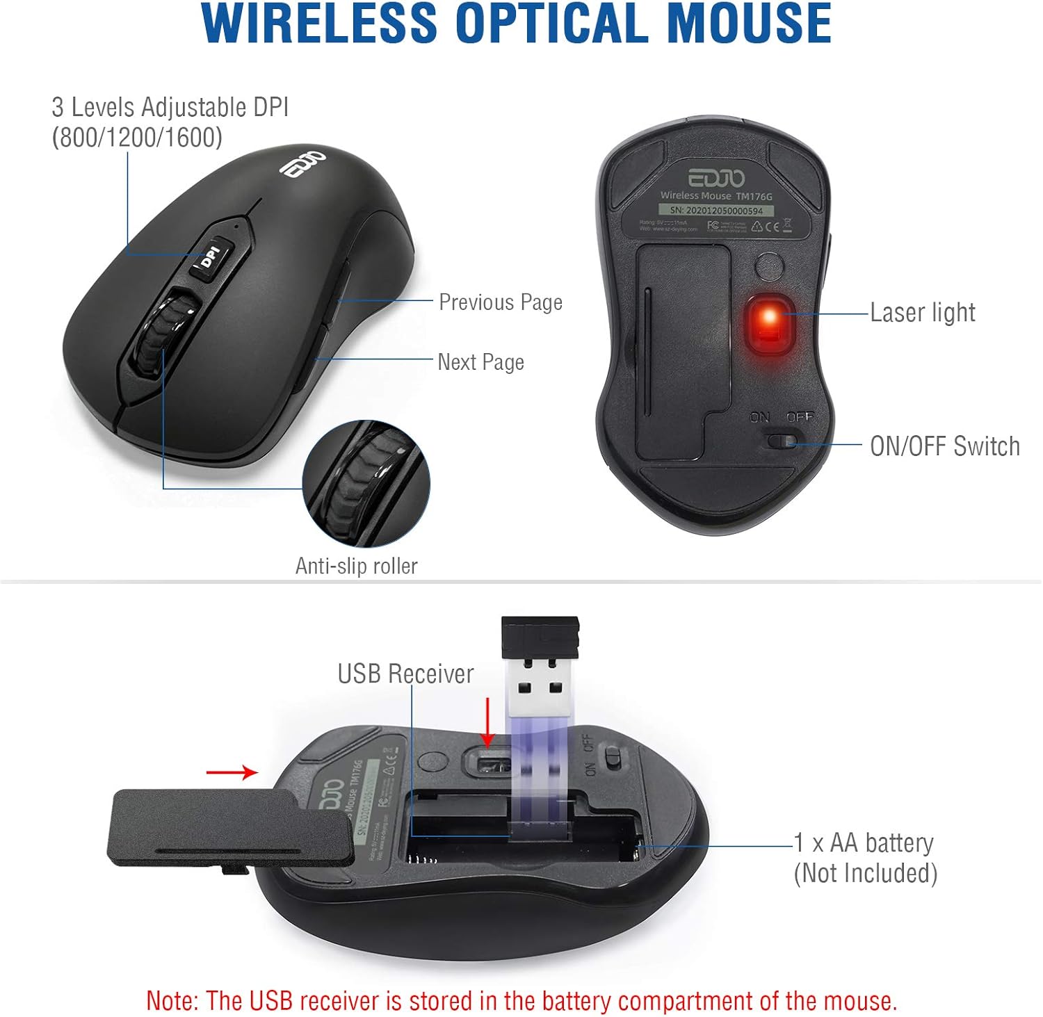 Wireless Keyboard and Mouse Combo, EDJO 2.4G Full-Sized Ergonomic Computer Keyboard with Wrist Rest and 3 Level DPI Adjustable Wireless Mouse for Windows, Mac OS Desktop/Laptop/PC: Computers & Accessories