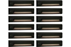 GKOLED 12 Pack Low Voltage 9-15V AC/DC LED Linear Step Lights, 2W Landscape Cutoff Stair Riser Light, Outdoor Waterproof Accent Lighting Fixtures, Die-cast Aluminum, Black Powder Coated Finish