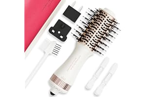 OLAERMOSO 4-in-1 Travel Dual Voltage Hair Dryer Brush Blow Dryer Brush,Portable 2 inch Mini Hot Air Brush,Travel Hair Styler/Volumizer/Straightener/Curler,110-240V European Blow Dry Brush with EU&UK Plug