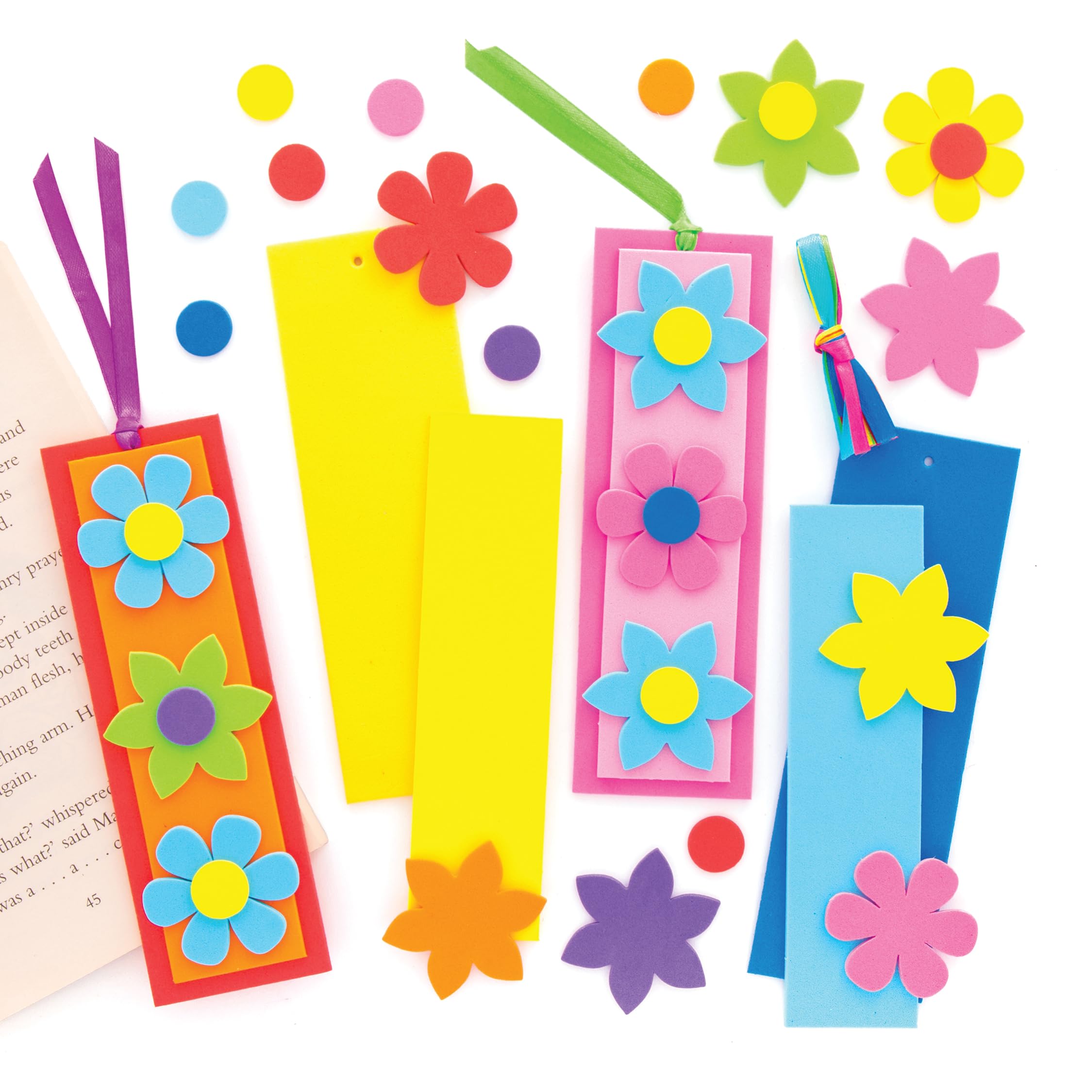 Baker Ross AT387 Flower Mix & Match Bookmark Kits - Pack of 8, Make your Own Book Marker for Creative Arts and Crafts Projects, and Learning to Read or World Book Day Activities