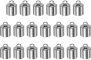 HARFINGTON 20Pcs Cord End Cap 8mm ID Stainless Steel Barrel End Caps for DIY Bracelets Necklaces Tassels, Stainless Steel Color