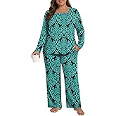 HOTGIFT Plus Size Womens Pajamas Set 2 Piece Pjs Loungewear Long Sleeve Sleepwear with Pockets Fall & Winter L-4XL