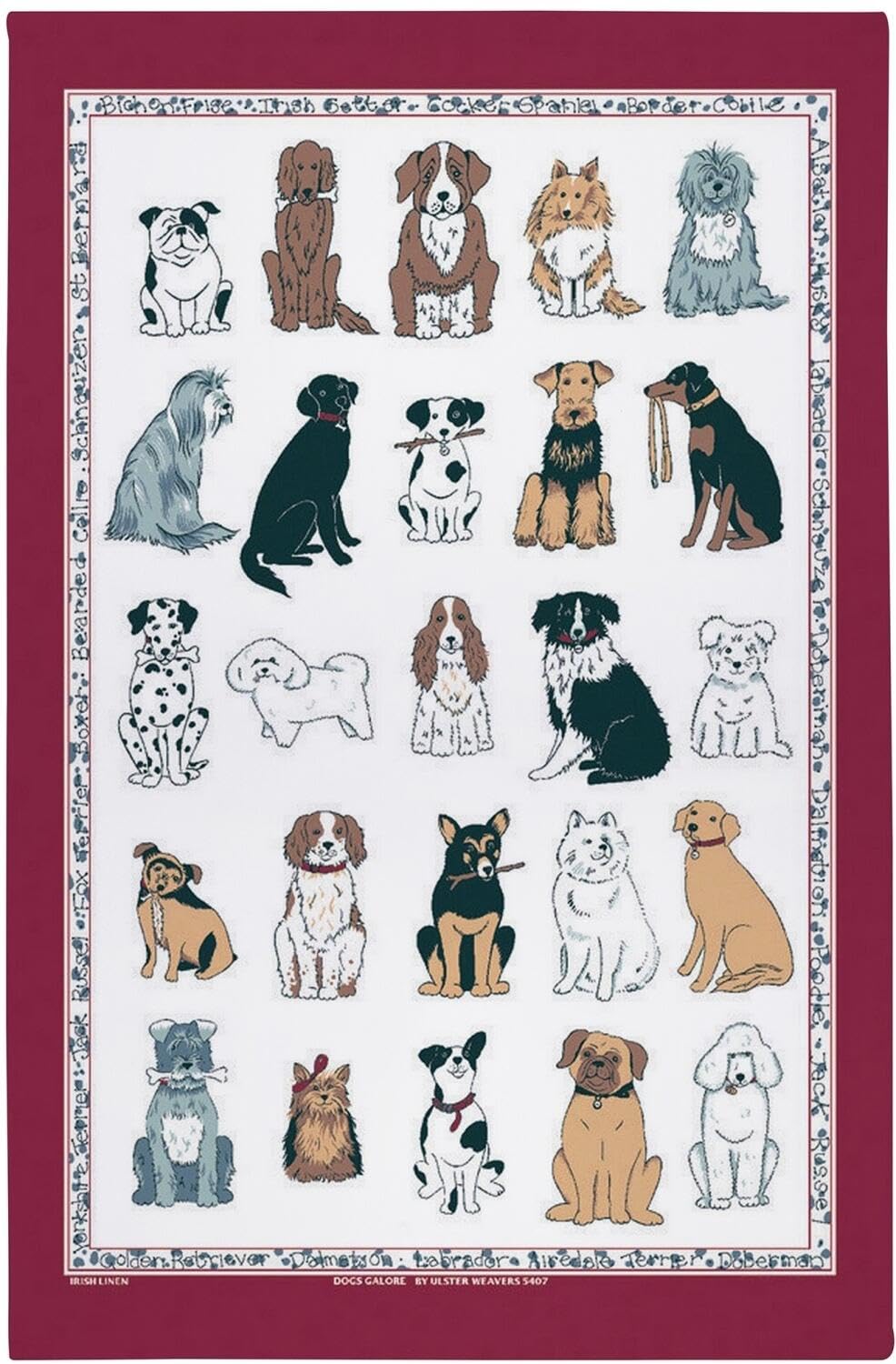 Ulster Weavers - All Dogs Tea Towel (74 x 48cm) - 100% Cotton - Washable - Dogs Dish Cloths/Dish Towel with Red Bones Border - Kitchen Accessories & Decor with Dog Theme - Dog Lovers Gifts