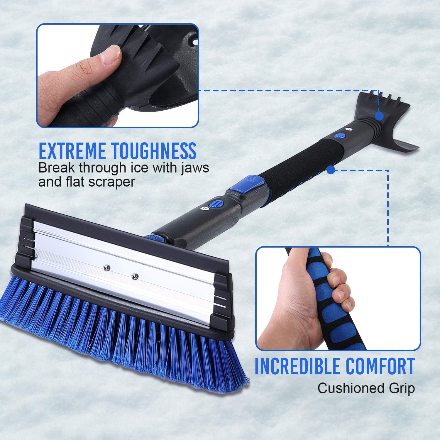 Telescoping Snow Brush and Ice Scraper with Foam Grip, Extendable Snow
