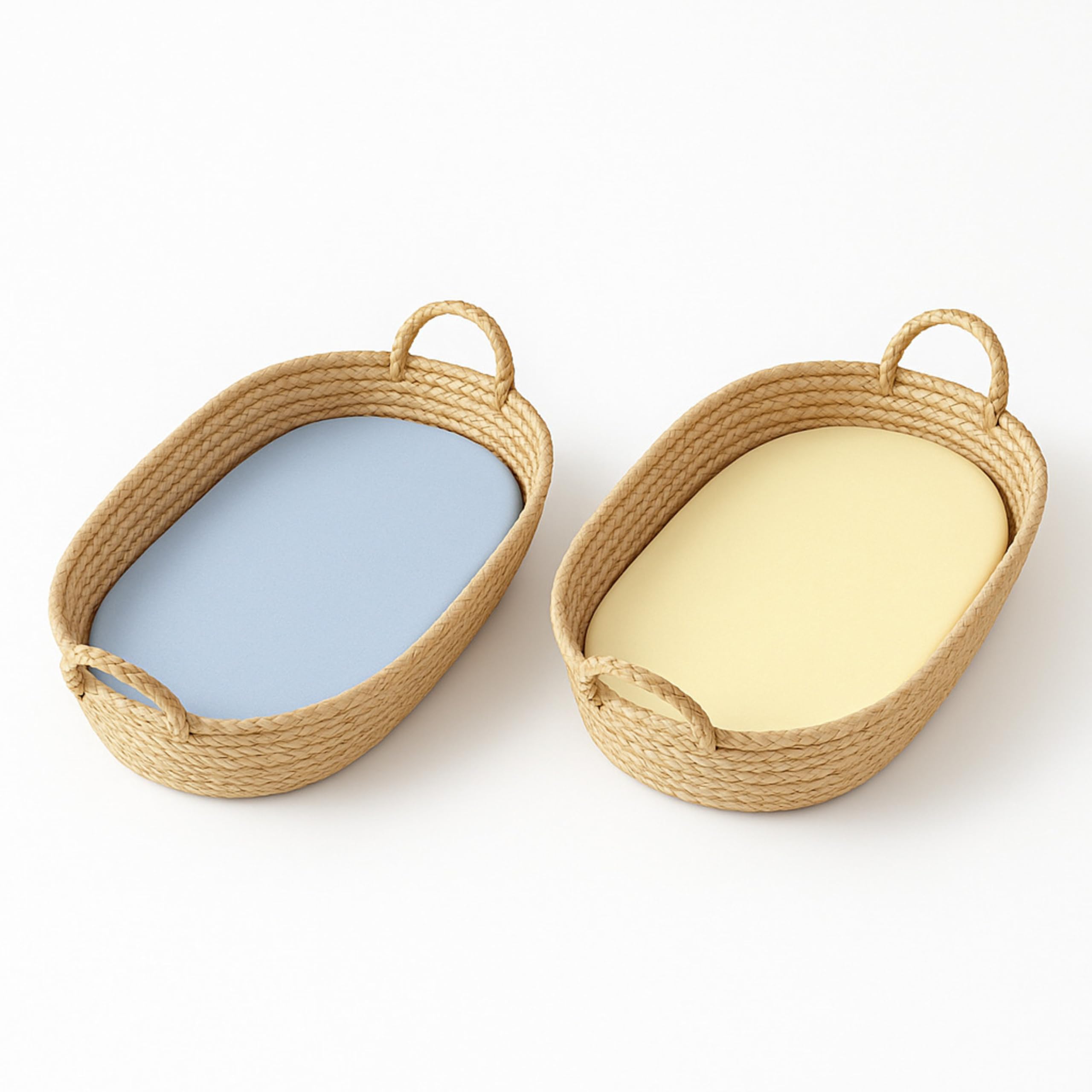 Dudu N Girlie Moses Basket Sheets Fully Fitted – 75 x 30 Moses Basket Bedding - Hypoallergenic Baby Pram Sheets Bedding Elasticated Breathable Easy Care (Pack of 2, Blue & Yellow)