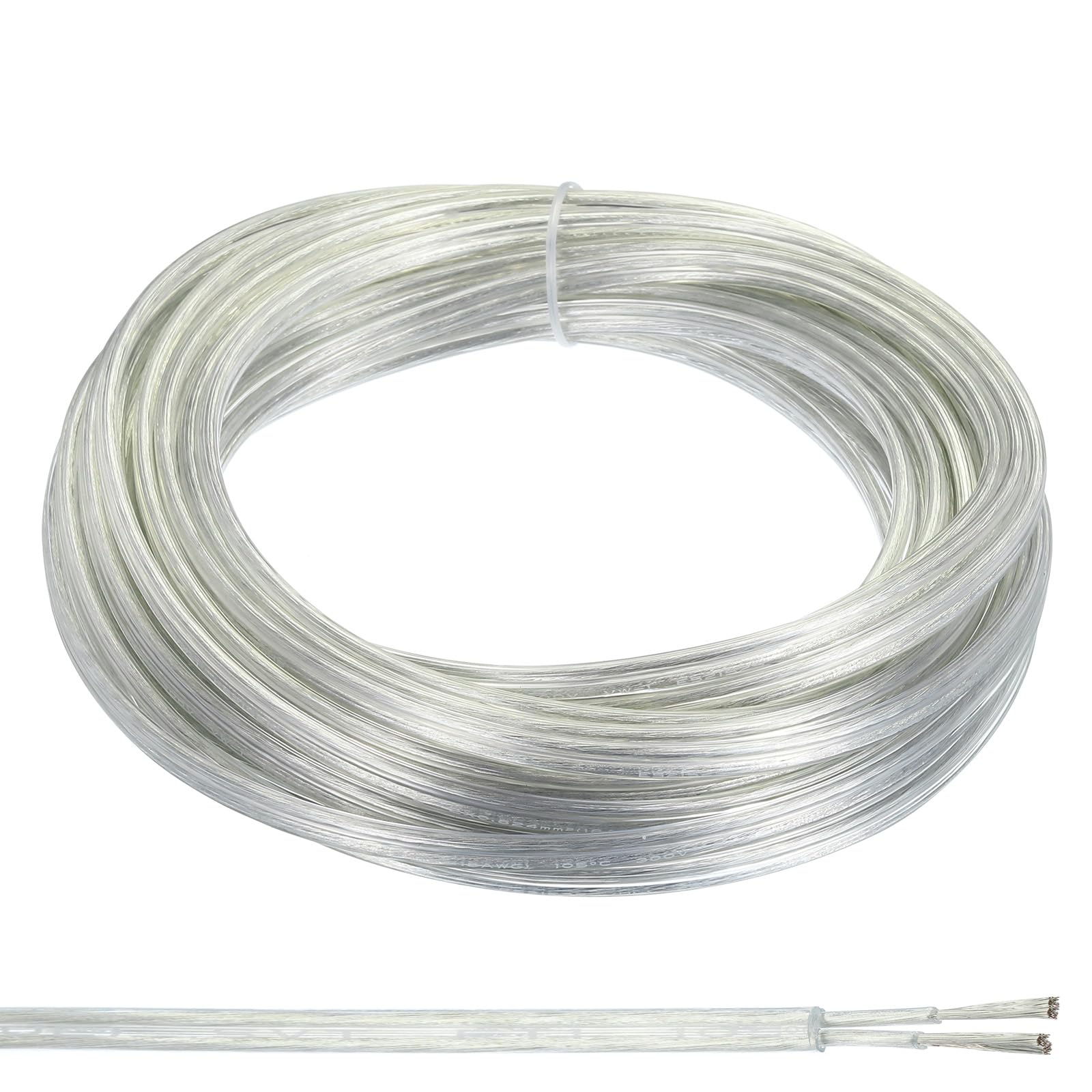 PATIKIL 33Ft 18/2 PVC Covered Wire, 300V SVT Round Lamp Cord Insulated Heat Resistant Electronical Flexible Cable for LED Lamp Wire Audio Cable Speaker, Clear, UL Listed
