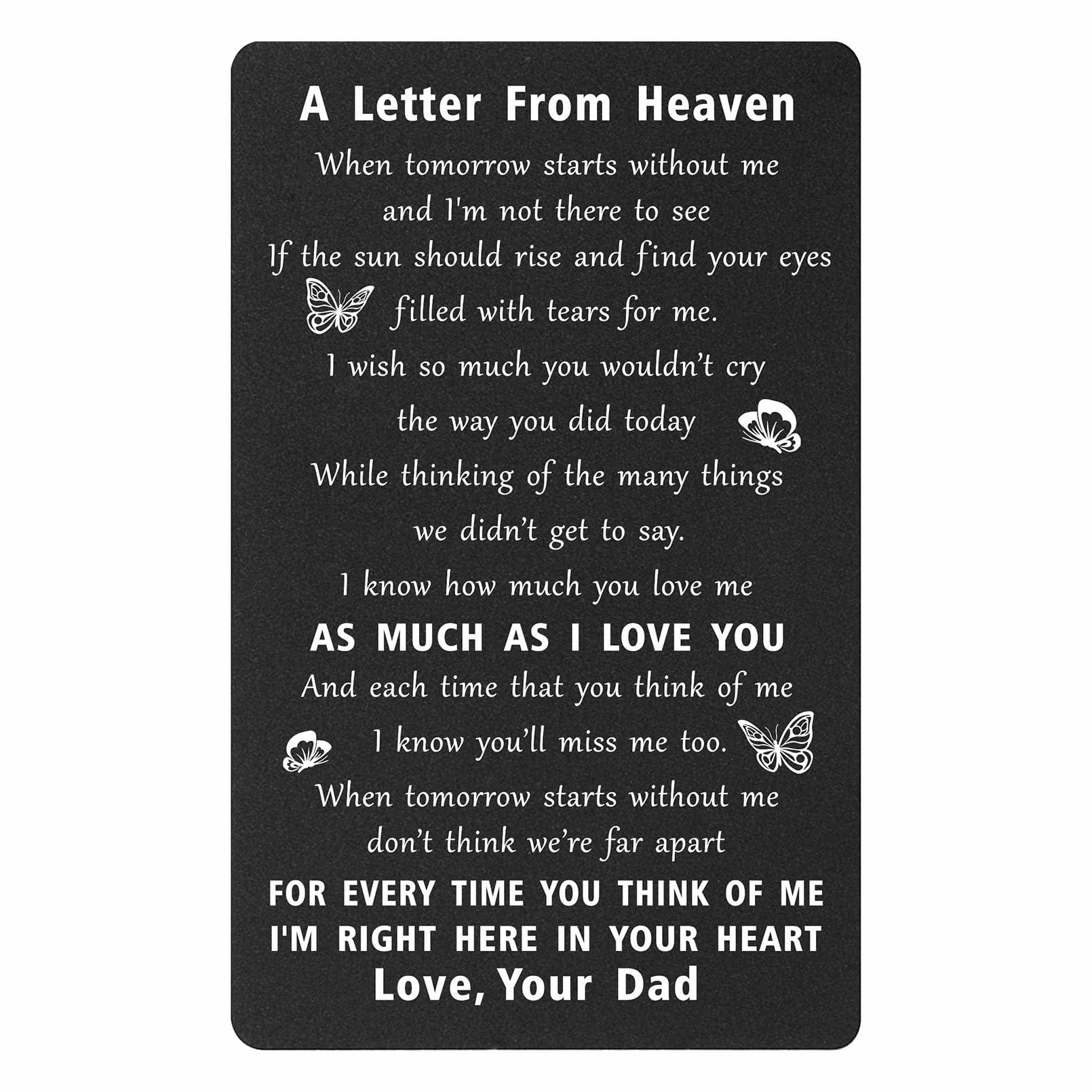 ENGZHI Sympathy Cards Loss of Dad - A Letter from Father In Heaven, Dad Memorial Gifts - Bereavement Cards Gifts for Loss of Father, Black Metal Wallet Card