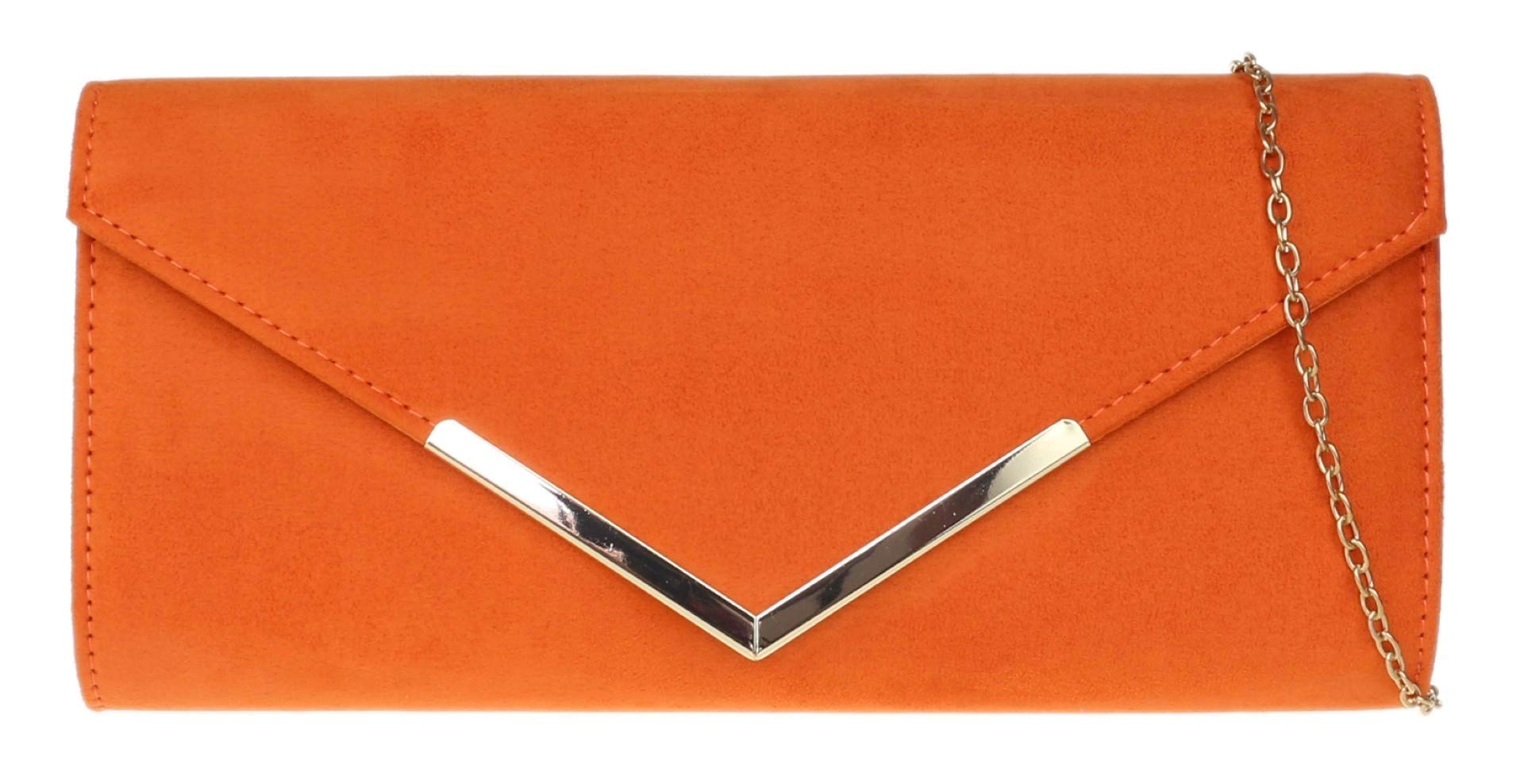 Girly Handbags Womens Faux Suede Envelope Clutch Bag with Chain Strap Elegant Evening Handbag for Wedding Guest, Bridesmaid, Prom & Party, Small Shoulder Crossbody Bag(Orange)