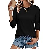 CHICGAL Women 3/4 Sleeve Shirts Casual Dressy Crew Neck Tunic Tops Basic Blouse Loose Fit