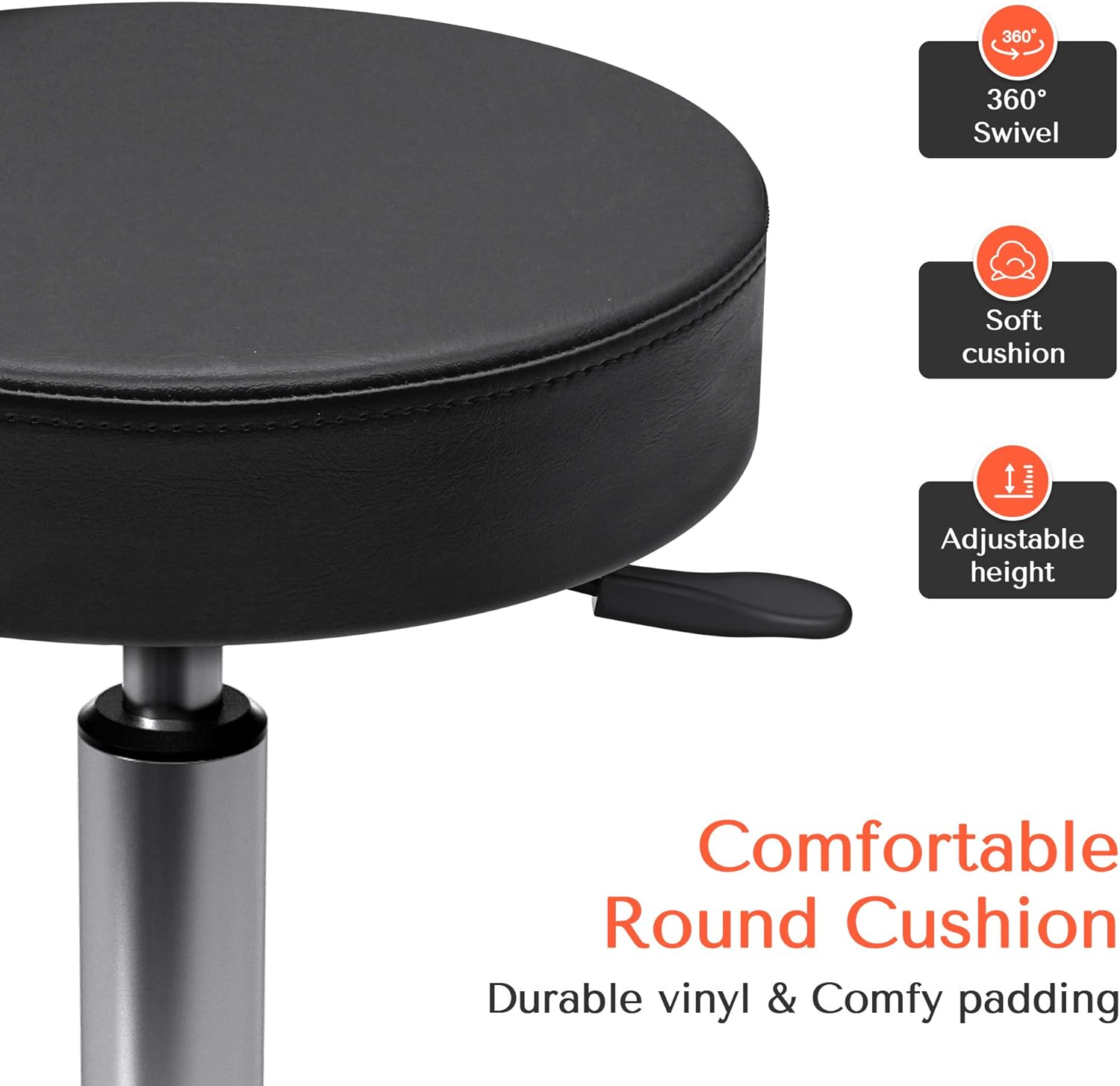 TASALON Rolling Stool - Adjustable Stool with Wheels - Soft Swivel Workbench Stool- Desk Stool Chair for Kitchen, Salon, Spa, Tattoo, Pedicure - Massage Stool Salon Stool Esthetician Chair – Black: Kitchen & Dining