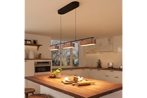 Glimchase 37.6" Kitchen Island Lights, 28W Wood Dining Room Light Fixtures Over Table, Dimmable Linear Pendant Lights for Kitchen Island, 3-Light Rustic Hanging Farmhouse Chandeliers, Walnut Color