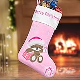 Christmas Stocking Baby First Christmas Stockings 20 Inch Pink Blue Kids Christmas Stockings with Bear Embroidered Children Christmas Stocking with Gift Box for Boys Girls Large Xmas Stocking