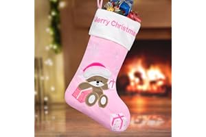 JALAROMA Christmas Stocking Baby First Christmas Stockings 20 Inch Pink Blue Kids Christmas Stockings with Bear Embroidered Children Christmas Stocking with Gift Box for Boys Girls Large Xmas Stocking