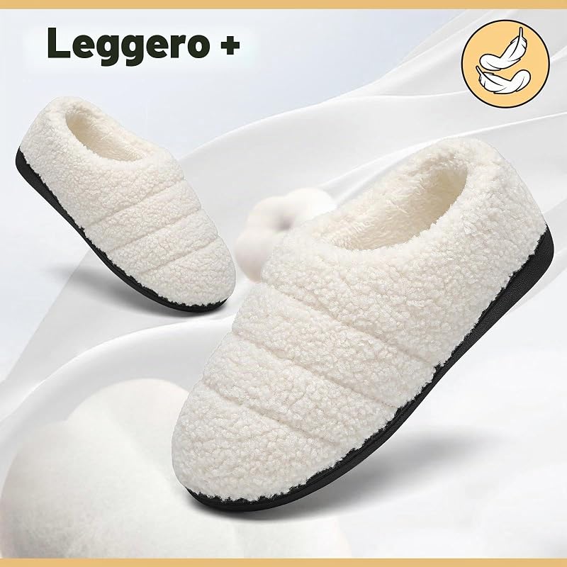 Pantofole Uomo Donna Ciabatte Invernali Bianco 42/43EU