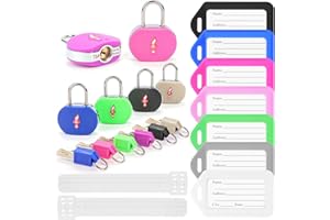 DWOYOW Lock for Luggage TSA Approved and 6 Tags, Luggage Lock with Key and Chrome Ring Around Body, Suit for Suitcase,Luggage,Backpack,Laptop Bag,Locker 6 Pack Color Mixed