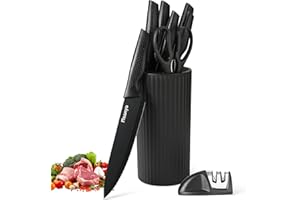 Naanyo 8-Piece Kitchen Knife Set with Sharpener, Universal Knife Block, Stainless Steel Blades, Ergonomic Design, Rust-Resist
